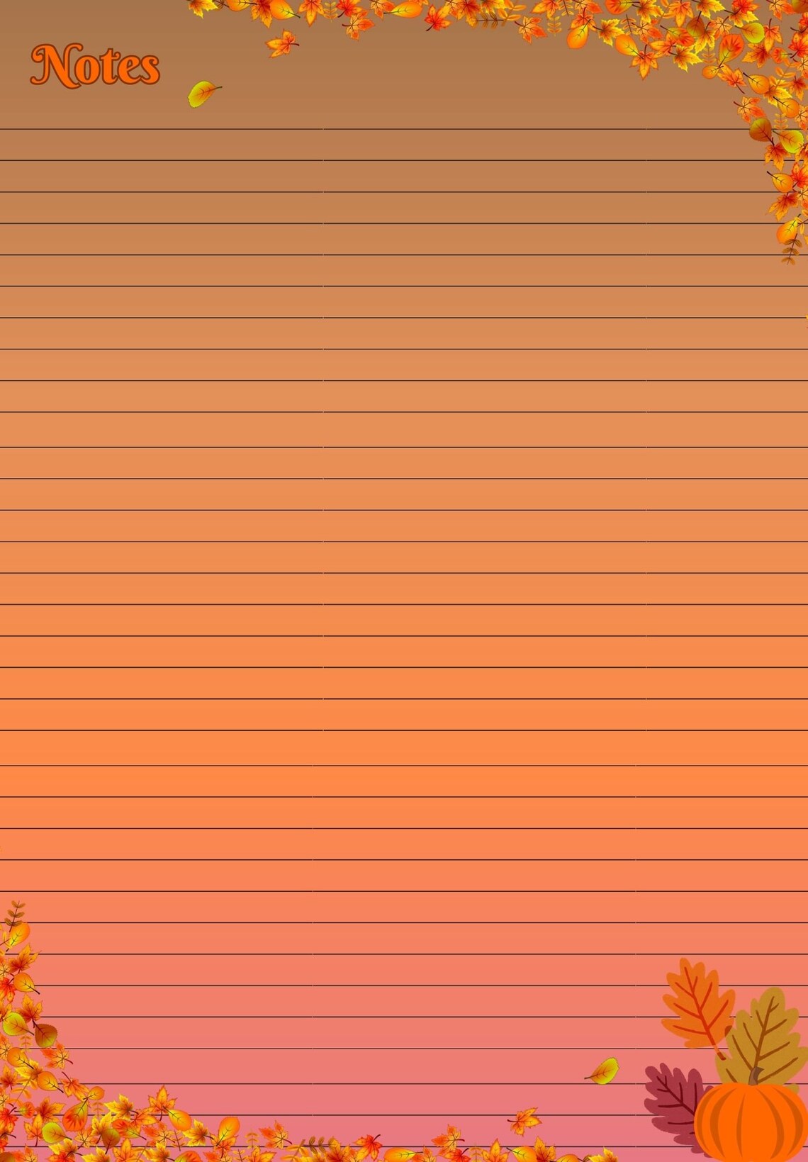 Pretty Notebook Paper Lined & Unlined Fall / Autumn Theme - Etsy