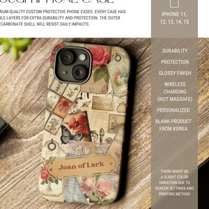 Personalized Scrapbooking Tough Case for iPhone, Custom Vintage Retro Floral Collage iPhone Case With Name 11, 12, 13, 14, 15, Pro, Pro Max
