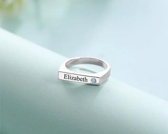 Gravierter Ring mit Geburtsstein, Damenring, personalisierter Ring