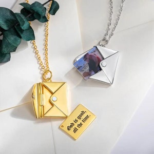 Collier d'enveloppe personnalisé avec nom et photo, médaillon d'enveloppe personnalisé, collier de lettre d'amour, bijoux de couples