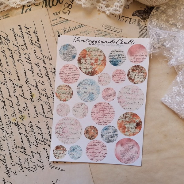 Stickers a forma circolare con decorazioni vintage, abbellimenti per scrapbooking, junk journal e bullet journal