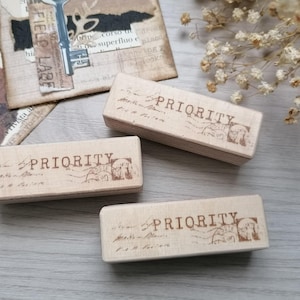 木製スタンプ/Priority Mail/ヴィンテージ/グランジ/ジャンクジャーナル/スクラップブック/プランナー/カード