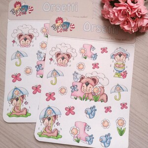 Stickers country orsetti/primavera/pioggia/planner/diario/agenda/journal/bujo/bullet journal