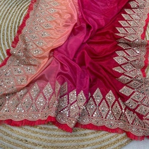 Ligh Pink Colour Trending Beautiful Georgette Fabric Wedding Wear And Party Wear light Colour Real MIrror Work Saree With Blouse USA saree