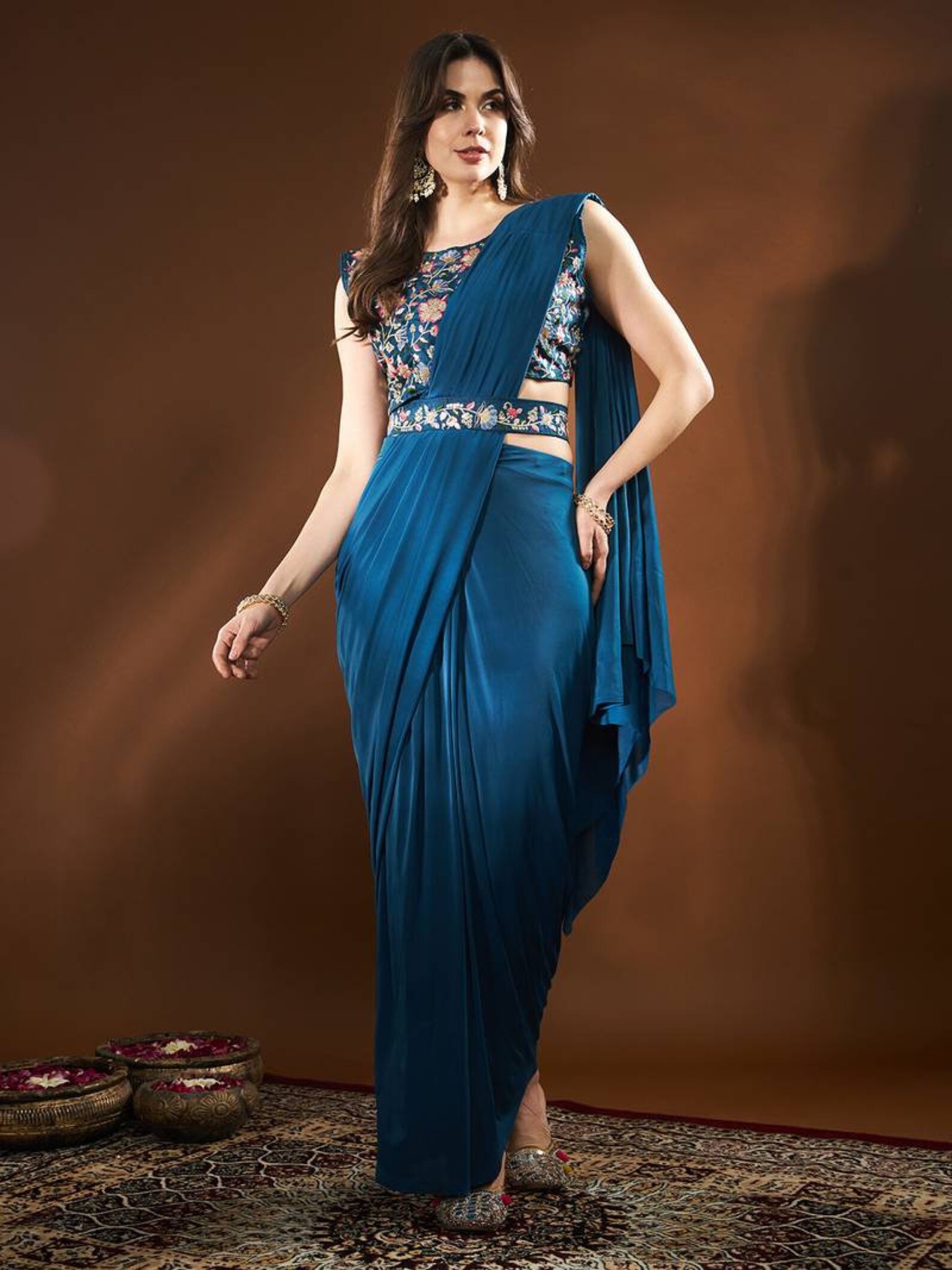 Yellow Colour Pure Lycra Ready to Wear Saree With Stitched Blouse Party ...