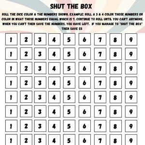 Shut the Box Savings challenge game