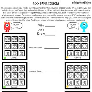 Rock Paper Scissors Roll the dice Savings Challenge Instant download