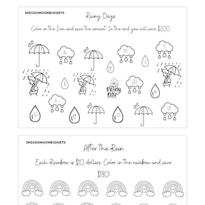 Rainy Day Color and Save Emergency Savings Challenge trio