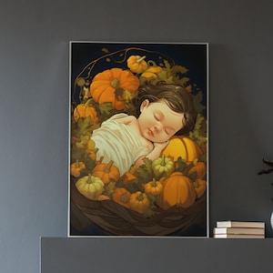 Thanksgiving Schwangerschaft Ankündigung Poster 1, Junge im Füllhorn Babypartygeschenk für neue Mutter Mädchen auf dem Weg Wand Kunst Ernte Kunstwerk