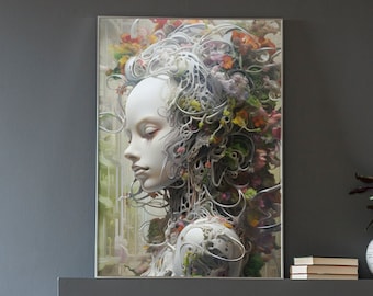 Whimsical Woman poster, mysterious wall art for bedroom decor living room decoration magical fantasy wall print gift for her digital art