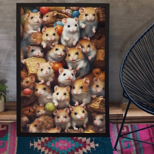 Colourful Hamsters Poster, charming wall art for child bedroom rodent lover gift for boys print for girls cute lovely hamster decoration art