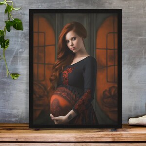 Halloween Schwangerschaft Ankündigung Poster 5, Ingwer Mädchen rote Haare Frau Gothik Wand Kunst erwarten Mutter Druck Geschenk für Baby-Dusche-Dekor Kunst
