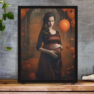 Plakat z ogłoszeniem o ciąży na Halloween 1, dziewczyna brunetka ciemne włosy gotycki wystrój prezent dla nowej mamy kobieta w ciąży wydruk sztuka ścienna na baby shower