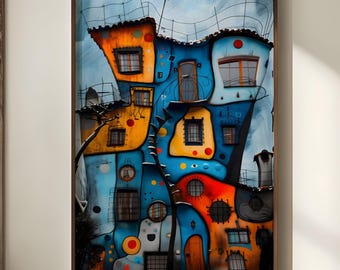 Fantasy City Poster 2, whimsical wall art magic home decor Whimsywave house inspired artwork abstract colorful print surreal decoration