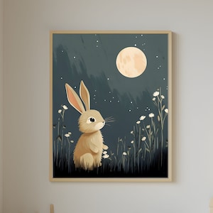 Poster 2 von Print, Mond und Sterne Druck, süßes Babyzimmer Dekor zauberhafte Kinderzimmer Wandkunst in die sternenklare Nacht Blumenwiese Dekoration Geschenk für Mädchen Kunst