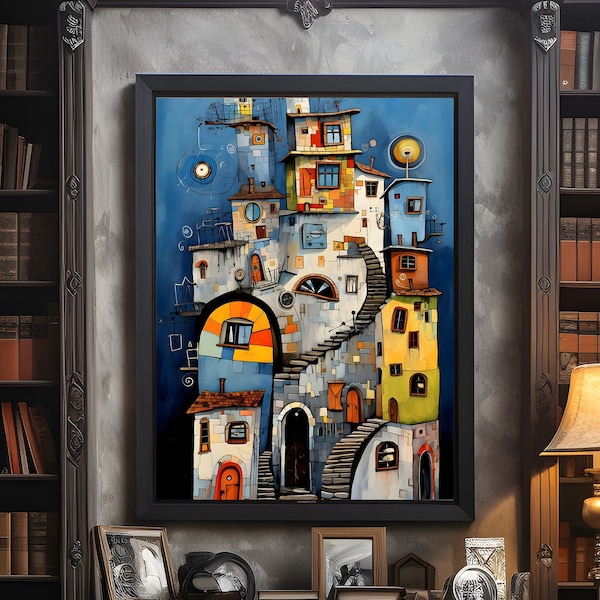 Strange City Poster 2, abstract prints based on the crooked house in Vienna wall art colorful building decor whimsical home decor travel art