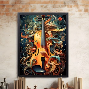 Magical Violin Poster 2, whimsical music class wall decor musical instrument print gift for teacher musician hobby room wall old art school