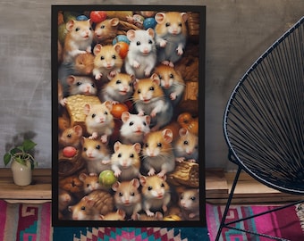 Póster de hámsteres coloridos, arte de pared encantador para dormitorio infantil, regalo para amantes de los roedores, impresión para niños, adorable y adorable arte de decoración de hámster para niñas