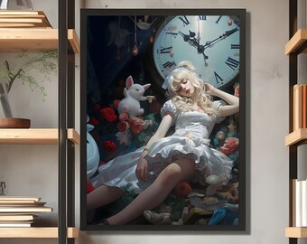 Alice Asleep Poster, Alice in Wonderland wall art magical decoration gift for girl fantasy portrait wall art for bedroom whimsical decor art