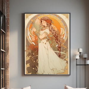 Affiche Art nouveau de maïs, cadeau inspiré d&#39;art mural d&#39;Alphonse Mucha pour la saison des récoltes, décoration vintage d&#39;Halloween à base d&#39;affiches d&#39;Alfons Mucha