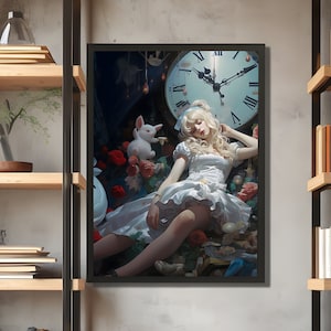 Alice Asleep Poster, Alice in Wonderland wall art magical decoration gift for girl fantasy portrait wall art for bedroom whimsical decor art