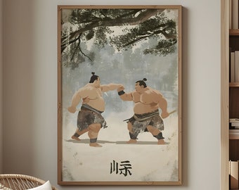 Sumo Wrestlers Poster, Japandi wall art sports decoration martial arts print traditional Japanese artwork sport from Japan fighting home art