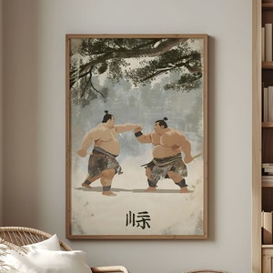Sumo Wrestlers Poster, Japandi wall art sports decoration martial arts print traditional Japanese artwork sport from Japan fighting home art