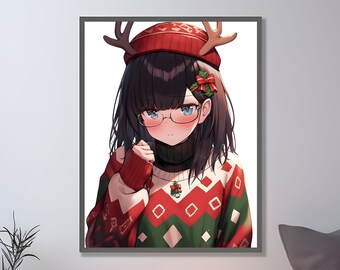 Ugly Christmas Sweater Anime Girl Poster 2, Cute Schoolgirl in