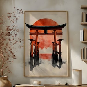 Torii Gate Poster 1, Japandi wall art Japanese structure decor mysterious outdoors print Japan decoration oriental artwork shinto shrine art