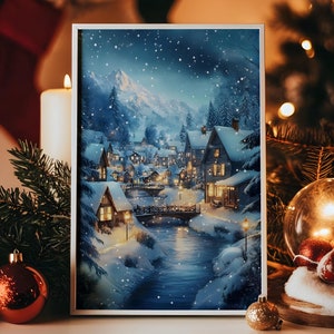 Winter Wonderland Poster 3, snowy village background cozy festive landscape art Christmas town backdrop magic wall art holiday decor print