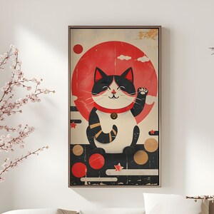 Maneki Neko Poster 1, Japandi Wall Art Lucky Cat Illustration Beckoning ...