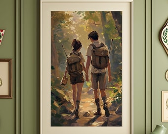 Cartaz do Dia dos Namorados das Escoteiras 3, arte de parede para casal de caminhadas na floresta, presente de amor para seu lindo casal de caminhantes, impressão de aventura, decoração, arte romântica