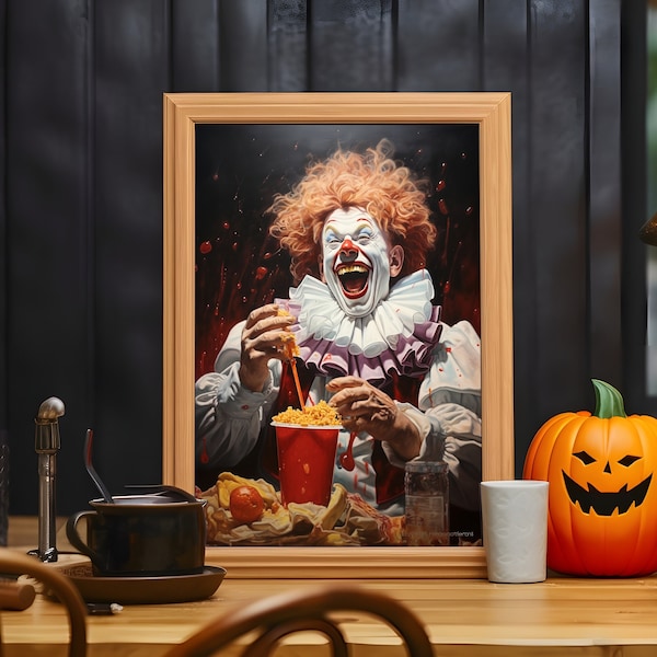 Halloween Clown Poster, creepy horror decoration clown halloween wall art frightening gift for horror lover fast food restaurant wall decor