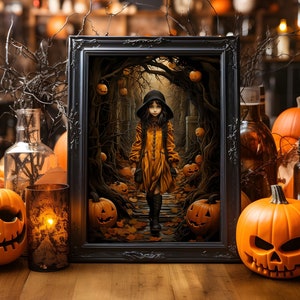 Póster de niña de otoño 1, lindo arte de pared de Halloween para decoración de otoño, póster con estampado de calabaza de Acción de Gracias, regalo divertido para niña para decoración de época de cosecha