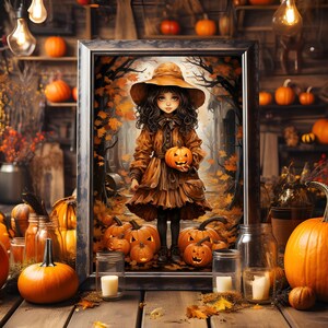 Herbst Mädchen Poster 2, Teenagerzimmer Halloween Geschenk für Herbstliebhaber Kürbis Patch Kunst Erntedank Dekoration Erntezeit wunderliche Wanddekor