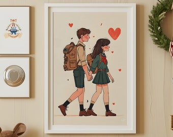 Girl Scout Valentine Day Poster 8, romantic walk wall art teenage girl room decor love decoration funny cute illustration uniform print art