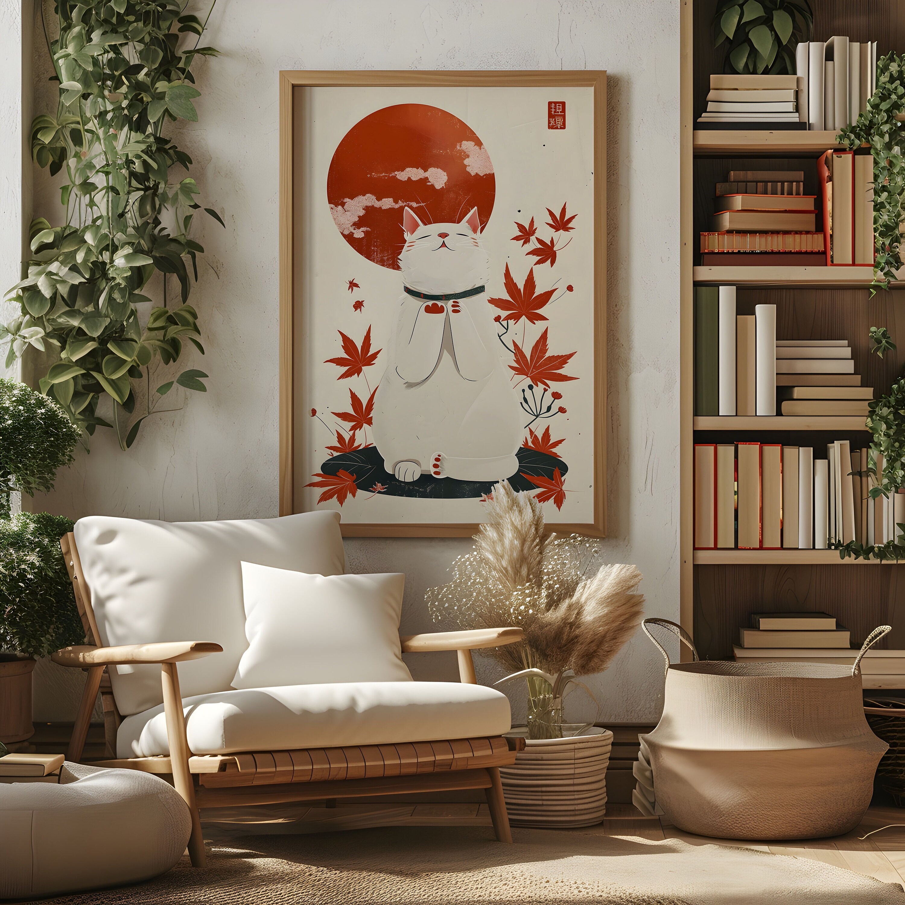 Maneki Neko Poster 5, Japandi Wall Art Wabi Sabi Artwork Beckoning Cat ...