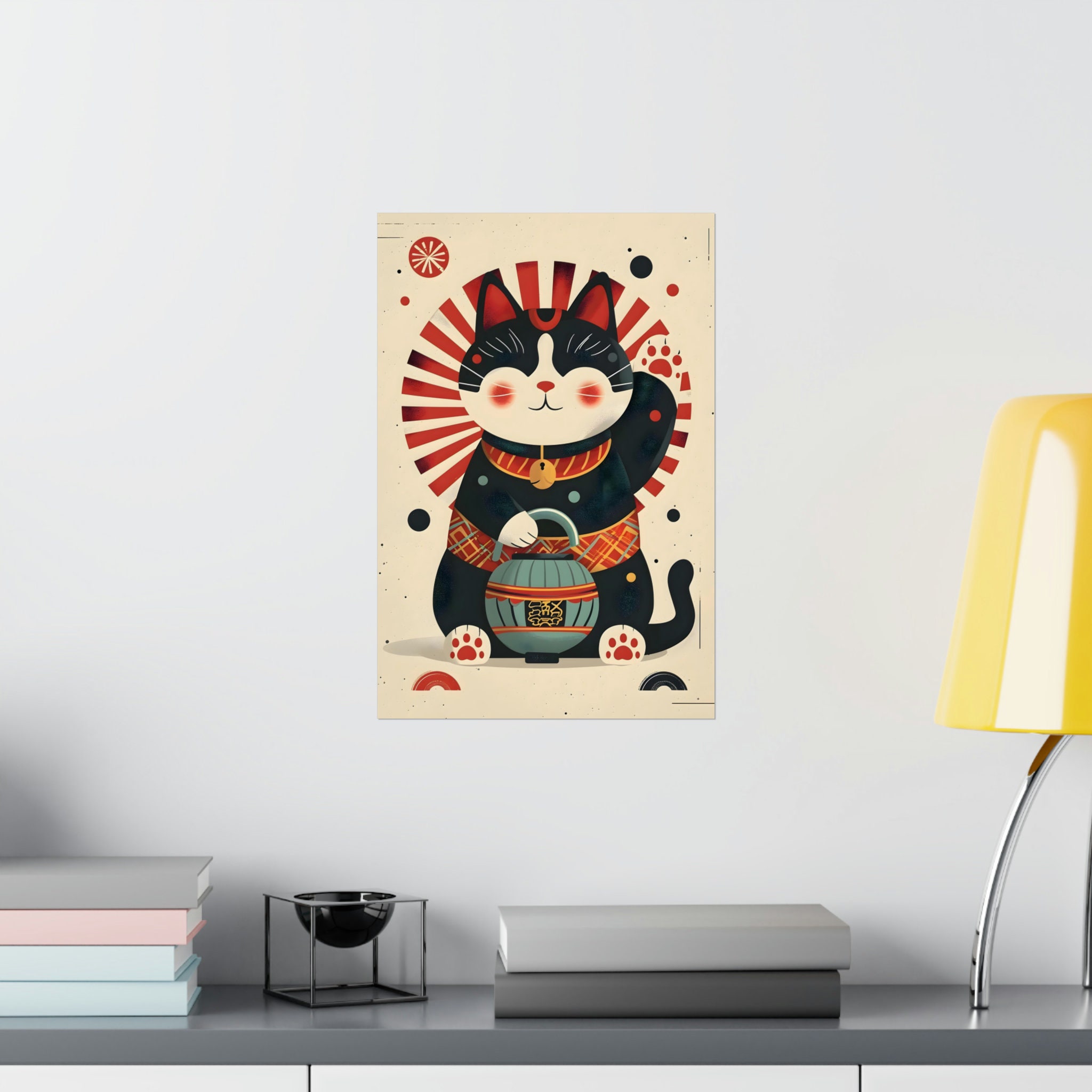 Maneki Neko Poster 4, Japandi Wall Art Lucky Cat Japanese Lantern Print ...