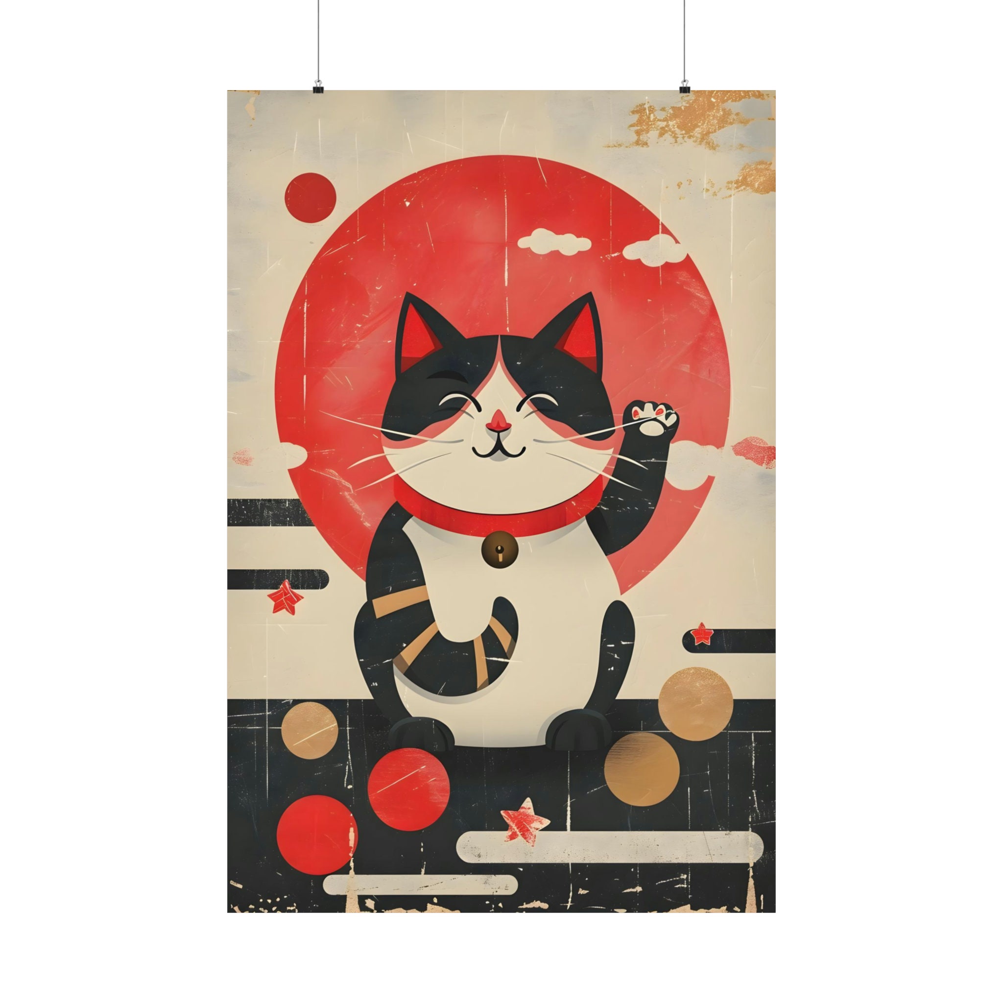 Maneki Neko Poster 1, Japandi Wall Art Lucky Cat Illustration Beckoning ...