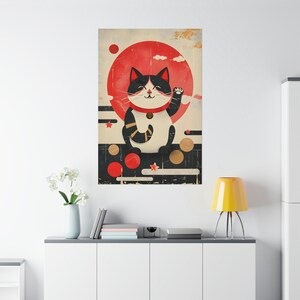 Maneki Neko Poster 1, Japandi Wall Art Lucky Cat Illustration Beckoning ...