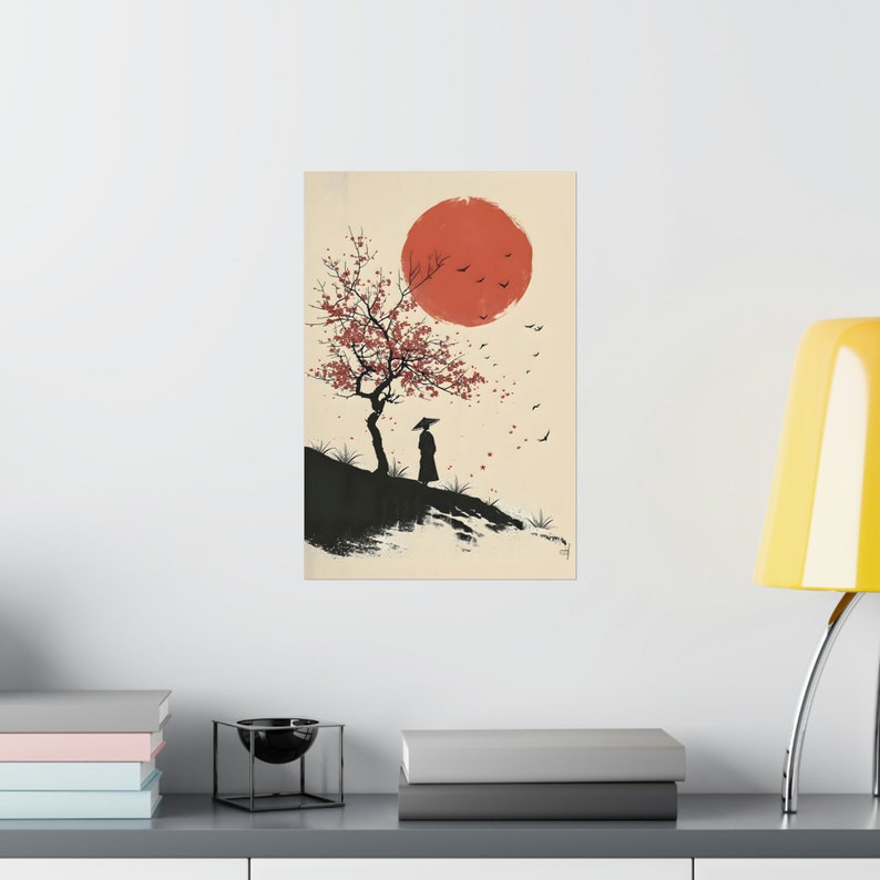 Geisha Under the Sakura Poster 5, Japandi Wall Art Cherry Blossom Decor ...
