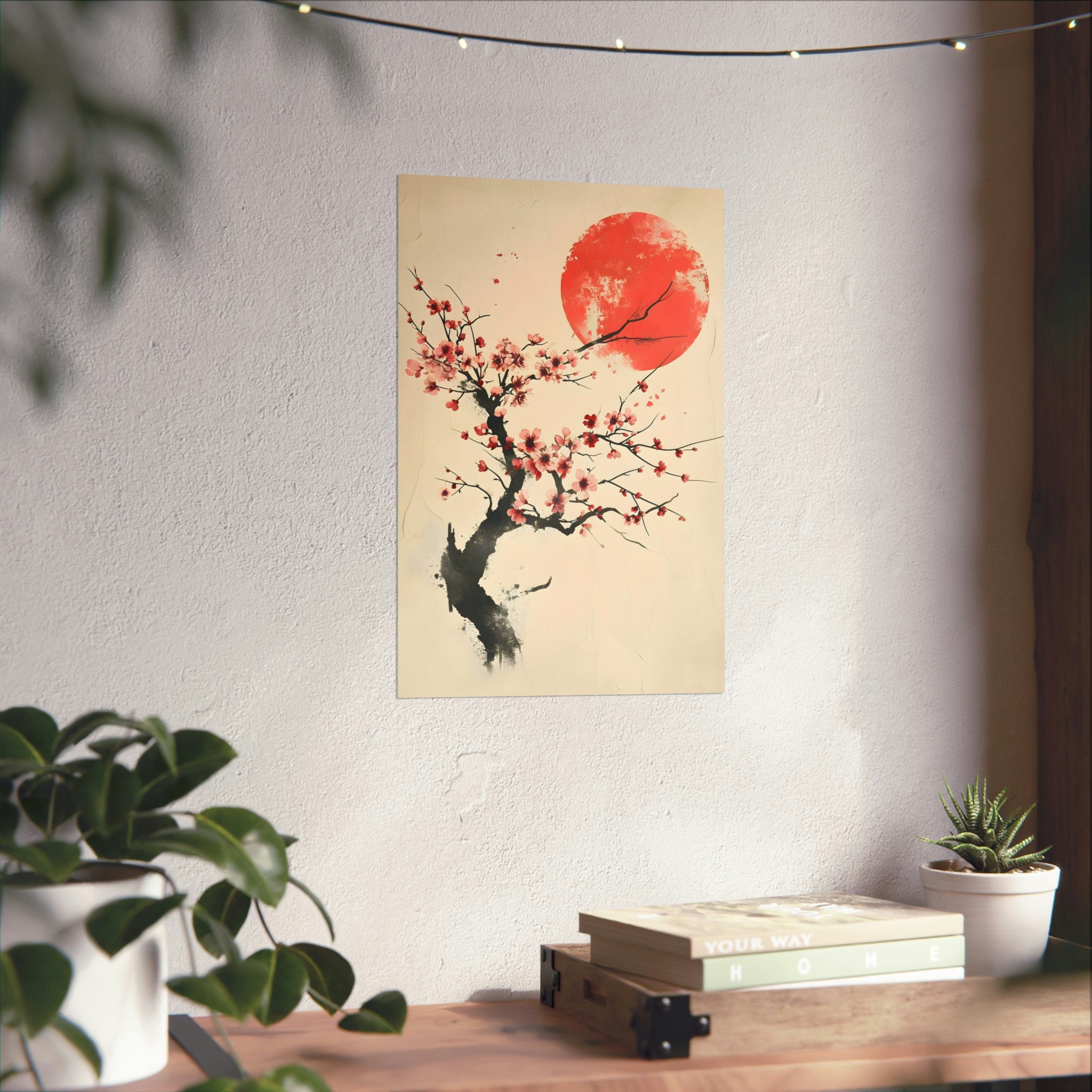 Pink Sakura Tree Poster, Japandi Wall Art Cherry Blossom Print Simple ...