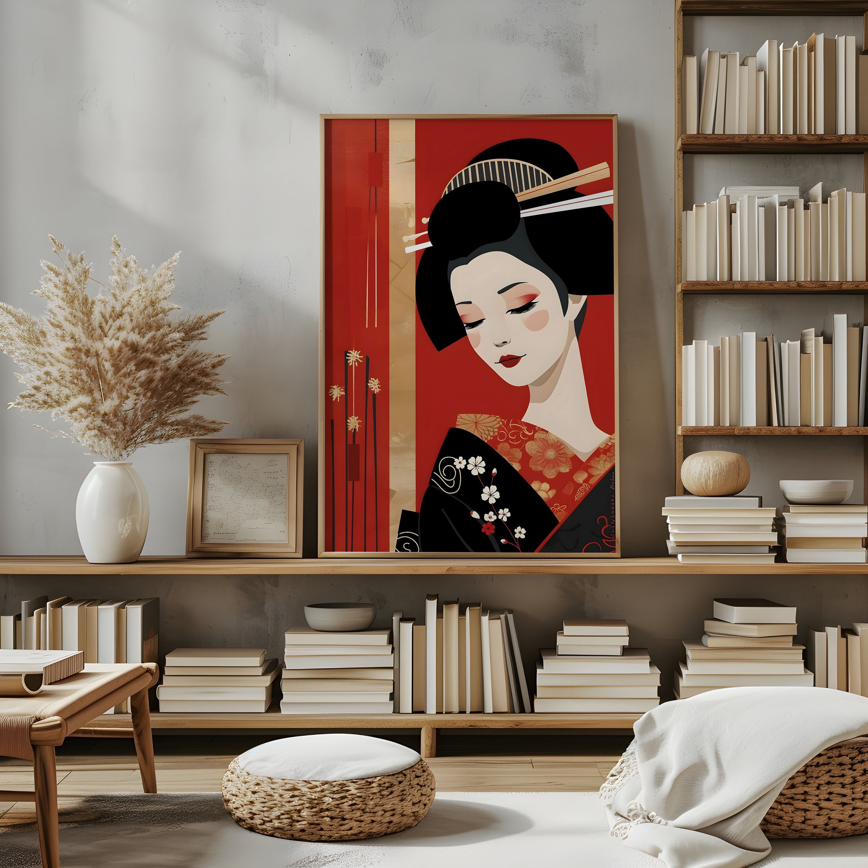 Geisha Poster 1, Japandi Wall Art Whimsical Woman Print Japanese Decor ...