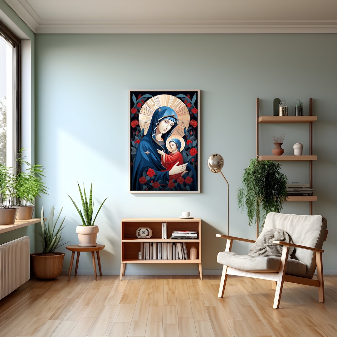 Blessed Virgin Mary With Baby Jesus Poster, Christmas Portrait of Holy ...