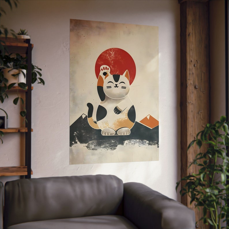 Maneki Neko Poster 3, Japandi Wall Art Cute Little Lucky Cat Print Wabi ...