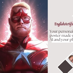 May include: A digital illustration of a person wearing a red, white, and blue superhero costume with a star on the chest. The person is wearing a red mask with a white letter "A" on the forehead. The background is a red and white glow.