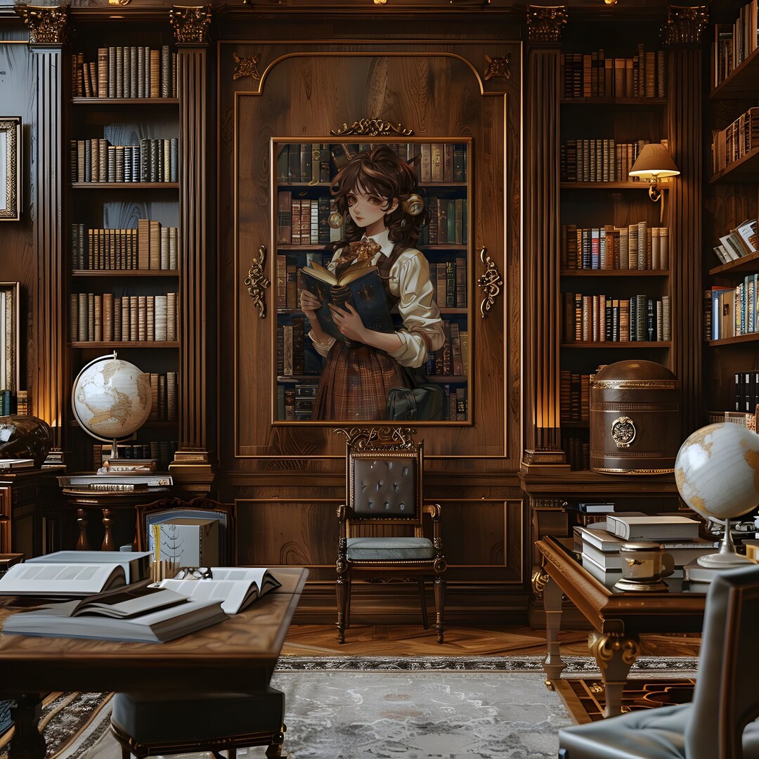 Steampunk Librarian Reading Poster, Fantasy Room Decor Book Lover Gift ...