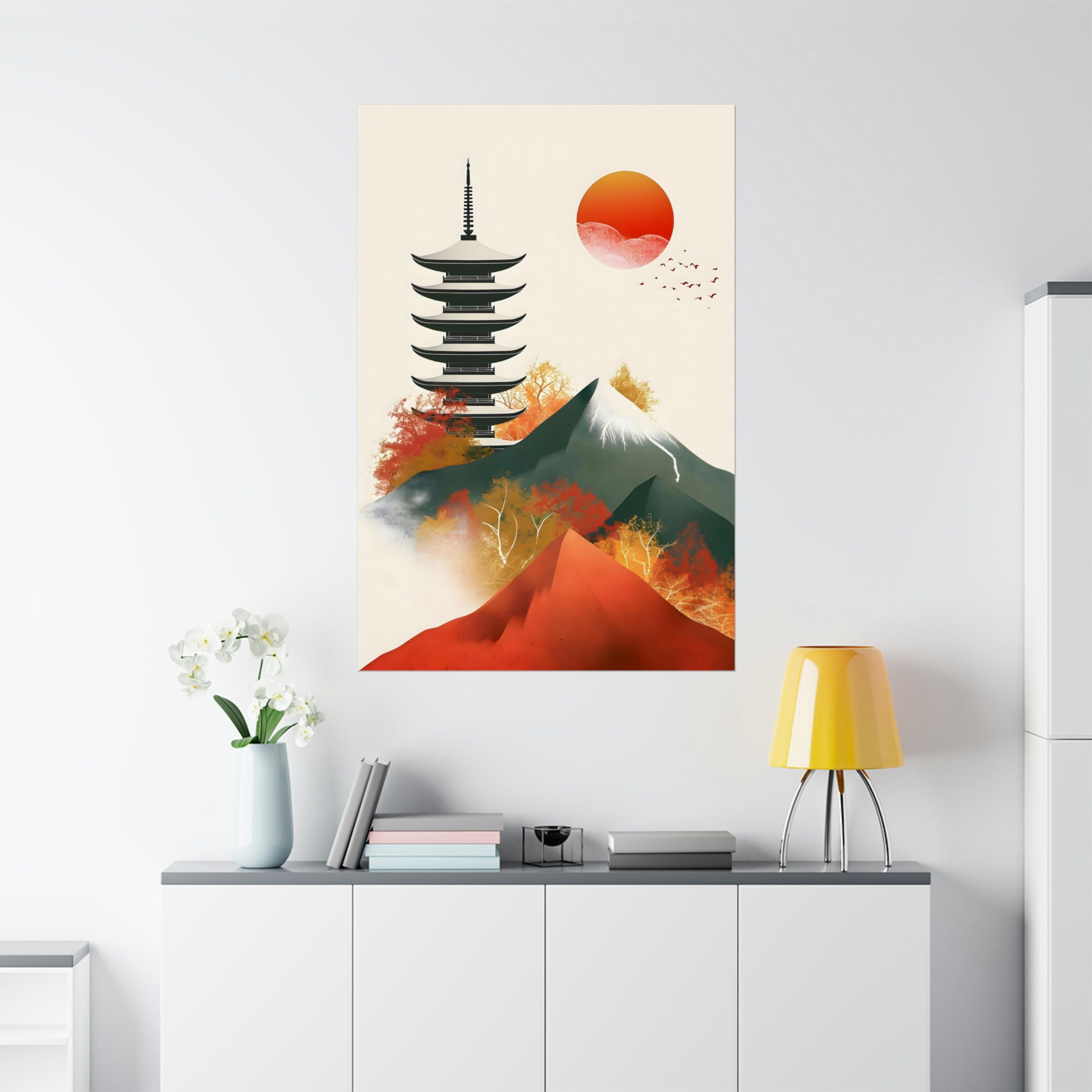Japanese Pagoda Poster 2, Japandi Wall Art Schematic Japan View Print ...