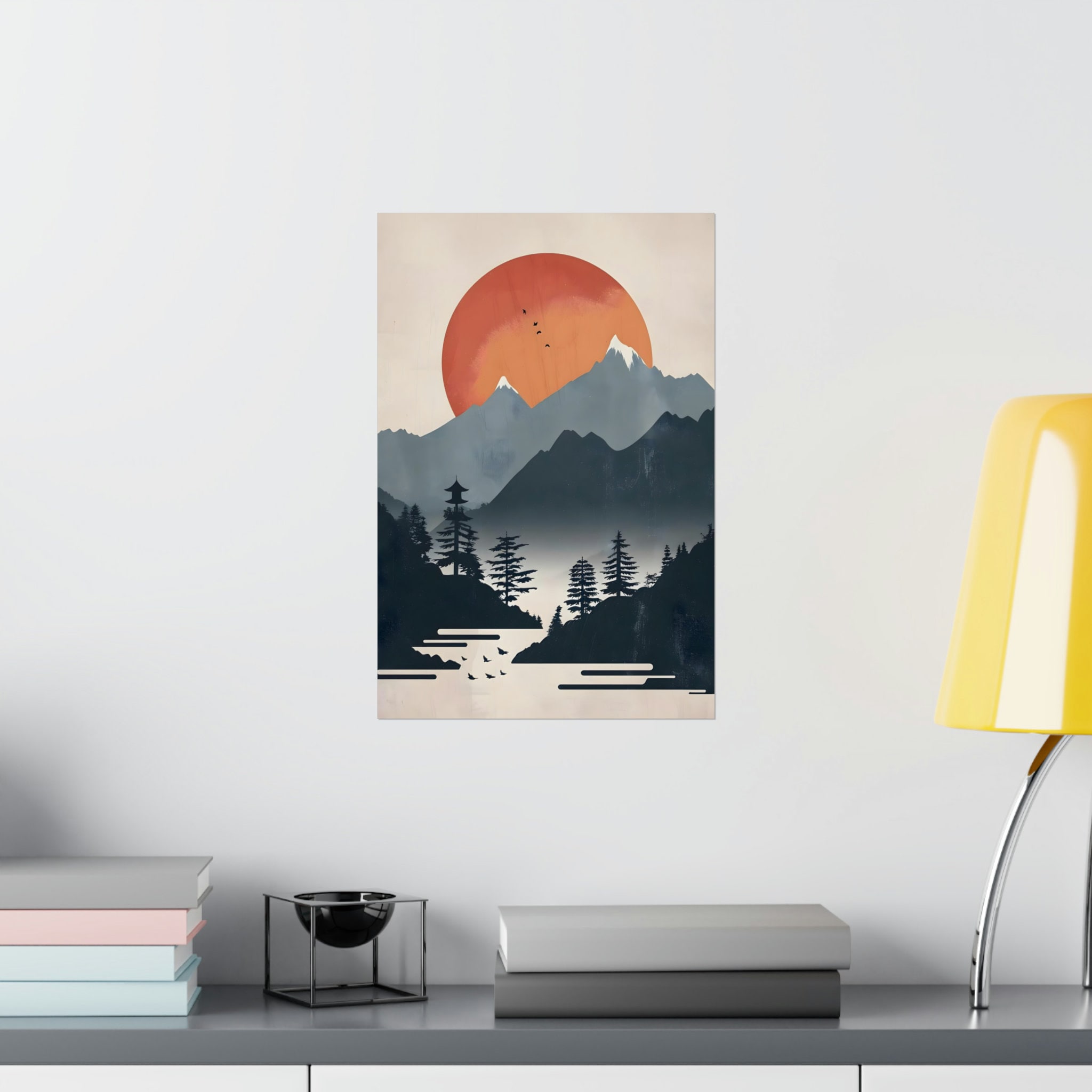 Japanese Landscape Poster 2, Japandi Wall Art Sunset and Mountains ...