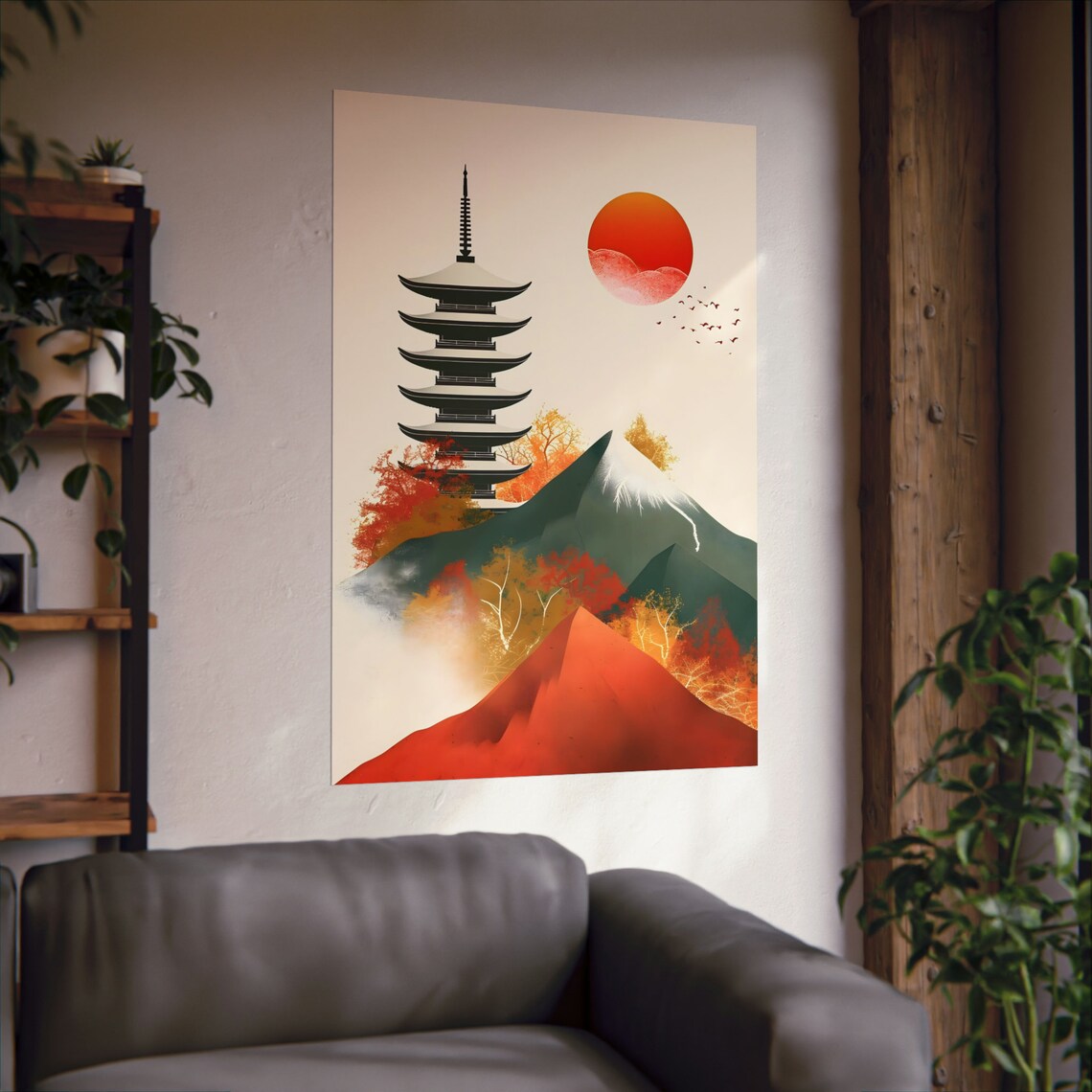 Japanese Pagoda Poster 2, Japandi Wall Art Schematic Japan View Print ...